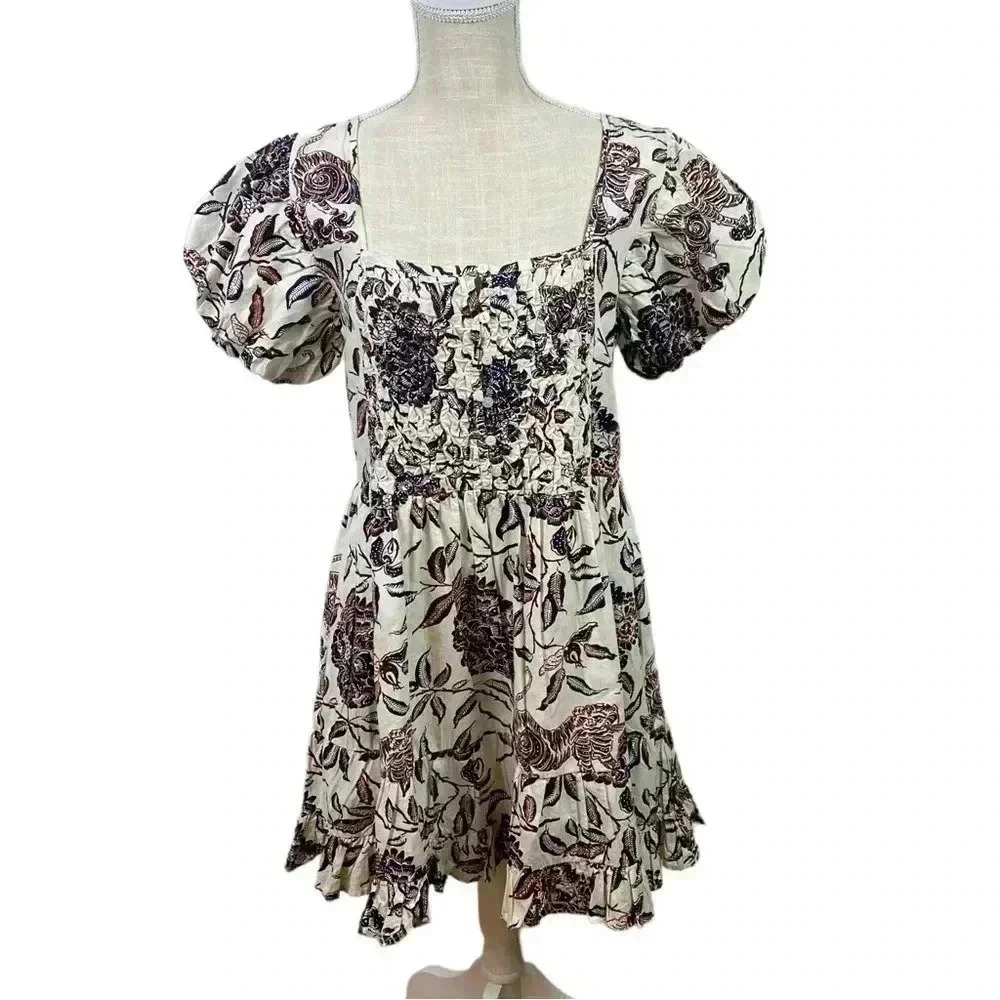 House Of Harlow 1960 Ozzie Ivory Print Mini Dress With Pockets Size Small
